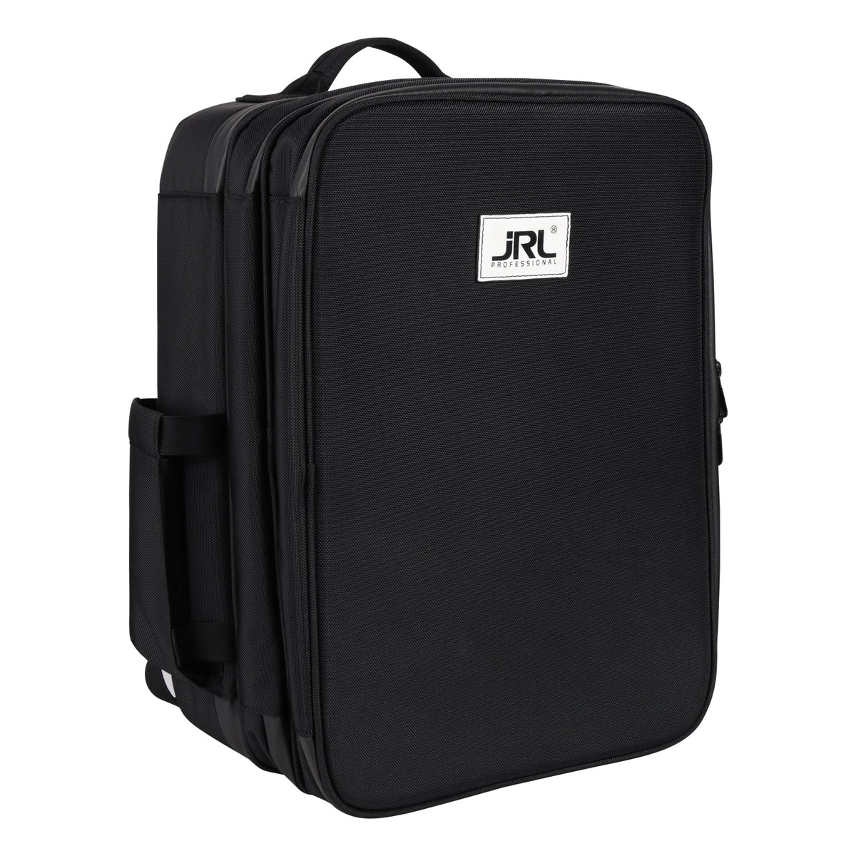 JRL Pro Utility Backpack zwart – barber rugzak met vakken voor tondeuse en schaar, vooraanzicht op witte achtergrond
