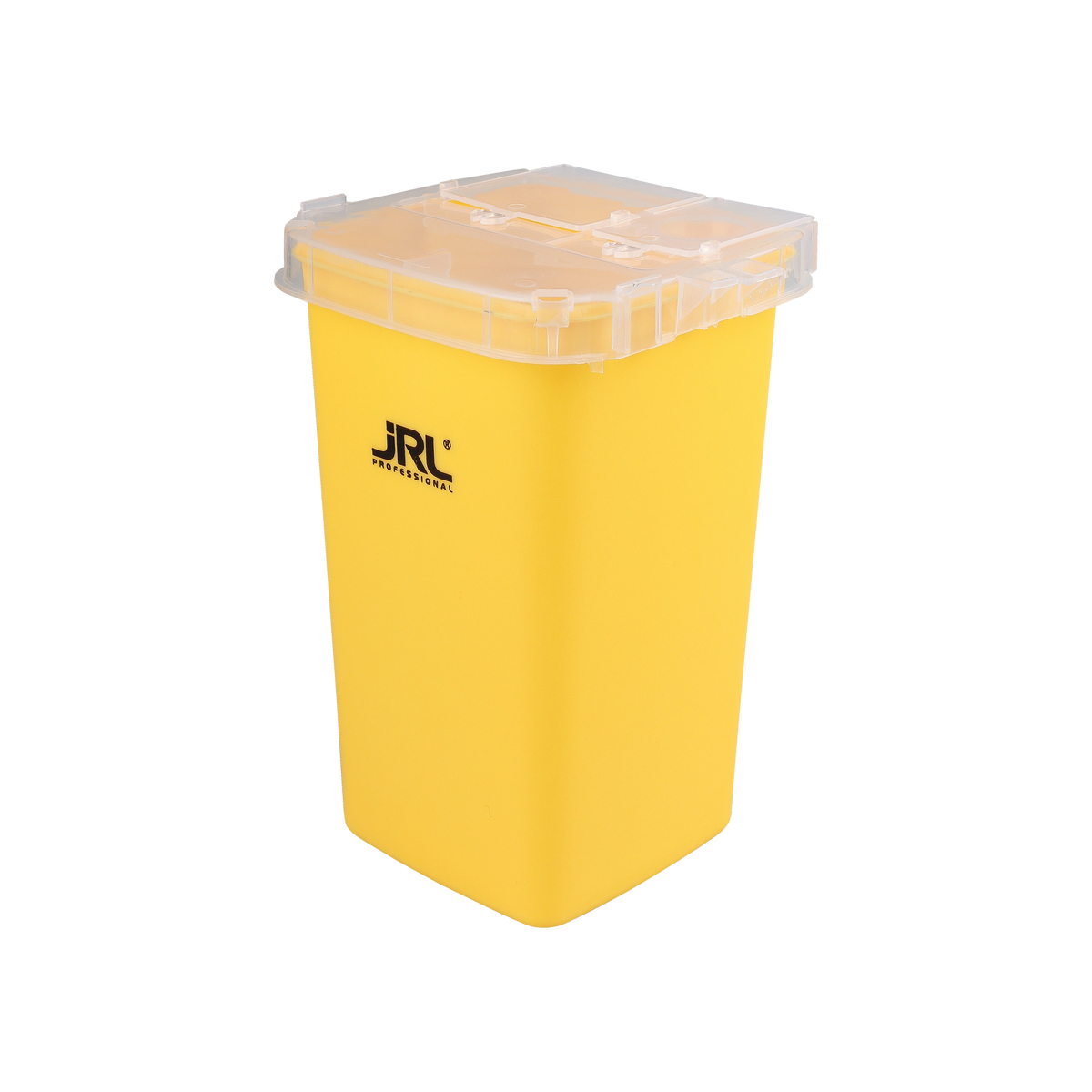 JRL Waste Blade Container geel – doorprikbestendige opvangbox voor gebruikte scheermesjes met inworpsleuf
