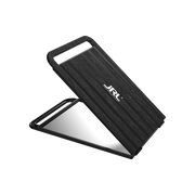 JRL Folding Mirror zwart – inklapbare kappersspiegel met dubbele handgreep voor achteraanzicht, opengeklapt